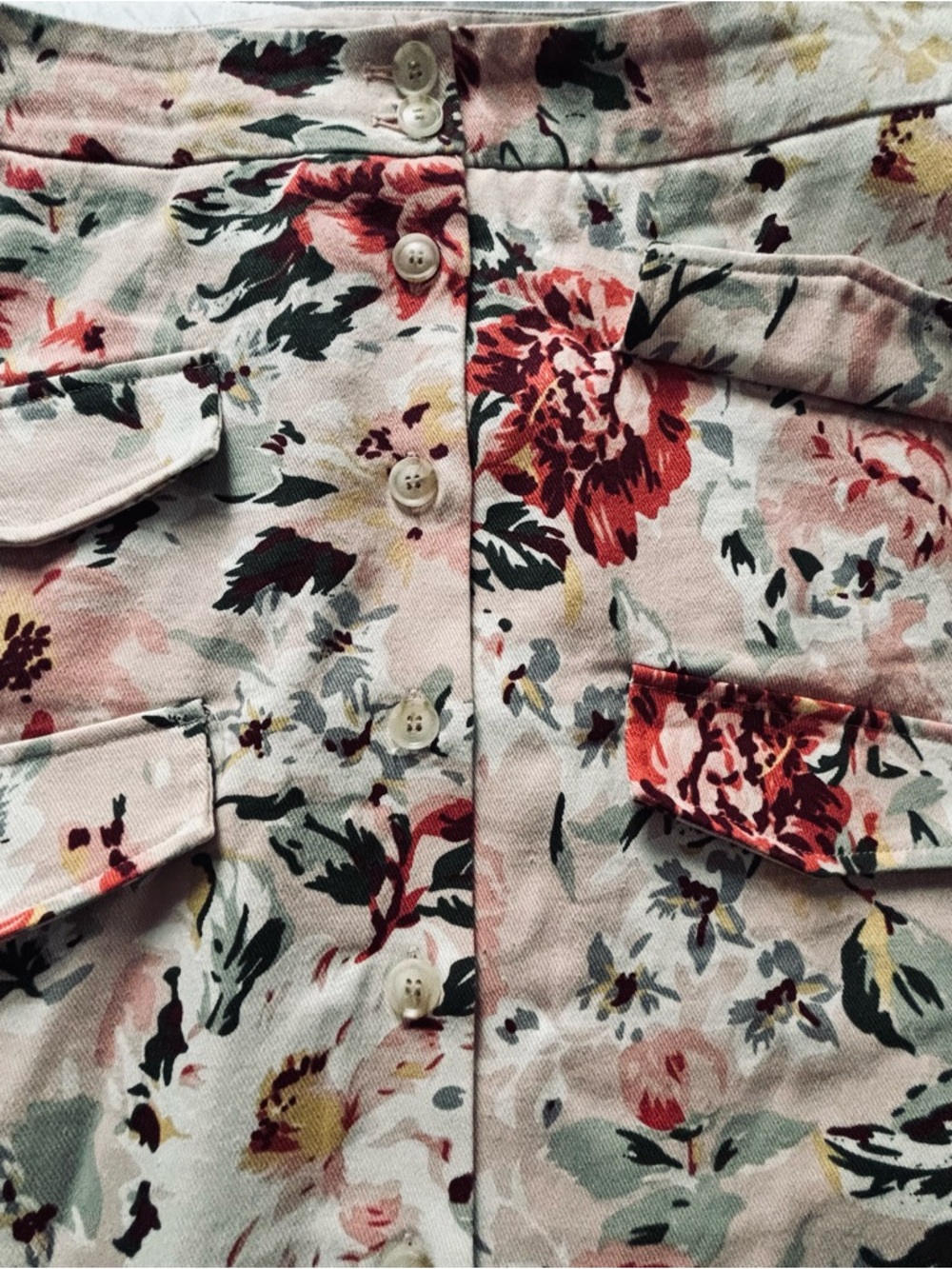 Anthropologie Pink Floral Pencil Skirt with Red and Green Accents - Picture 3 of 4